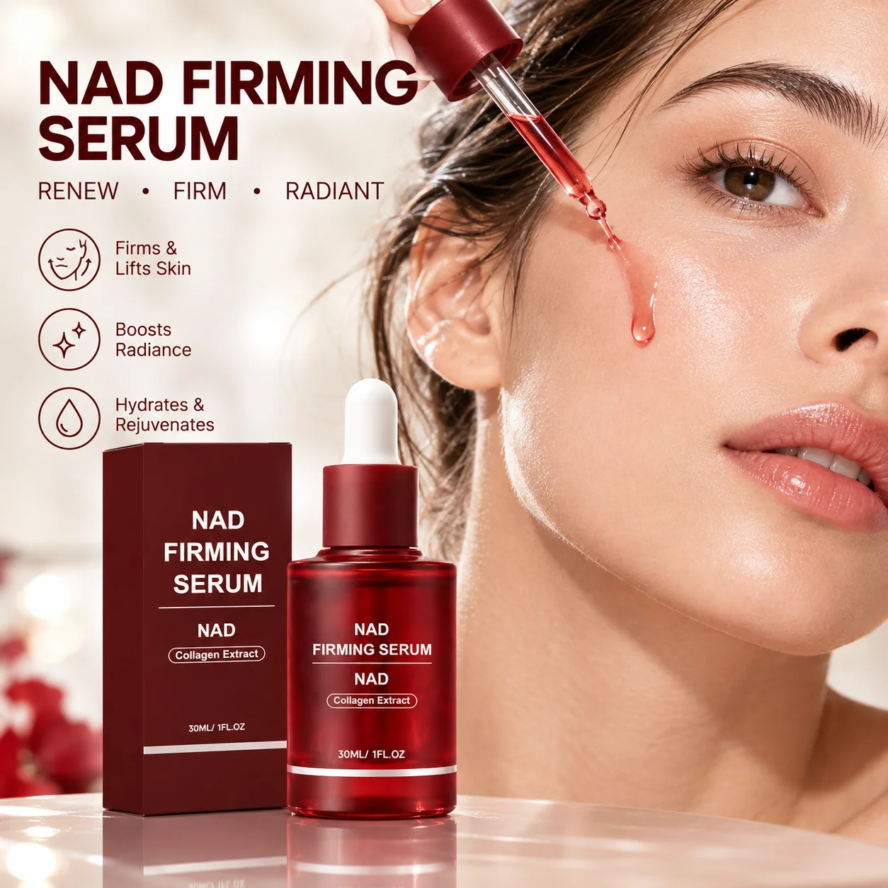 NAD Renewal Serum With Collagen Extract,Brighten Uneven Skin Tone Boosting Facial Radiance Revive Skin Elasticity Glowing Serum