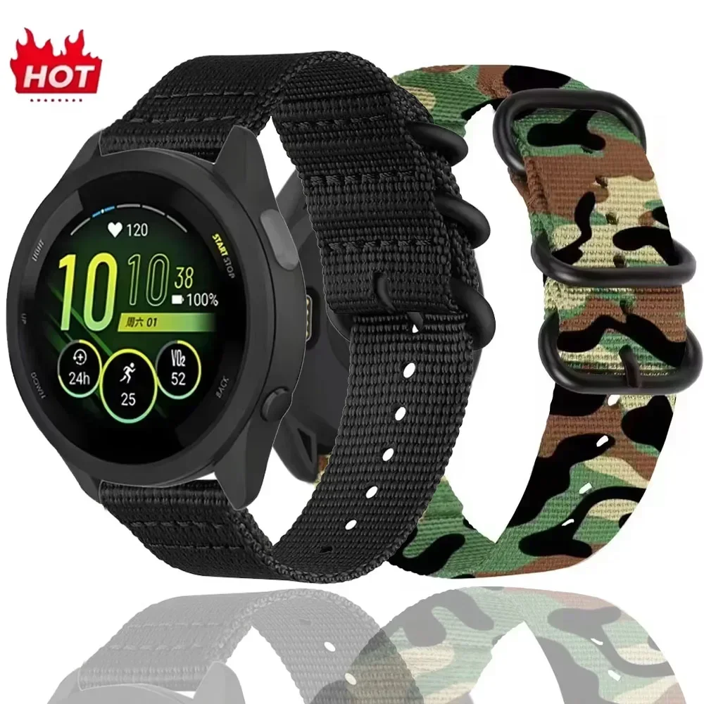 22 mm Nylon-Armband mit drei Ringen für Garmin Forerunner 265 965 955 255 Musik verstellbare Metallschnalle Armband Armband Garmin Venu 3