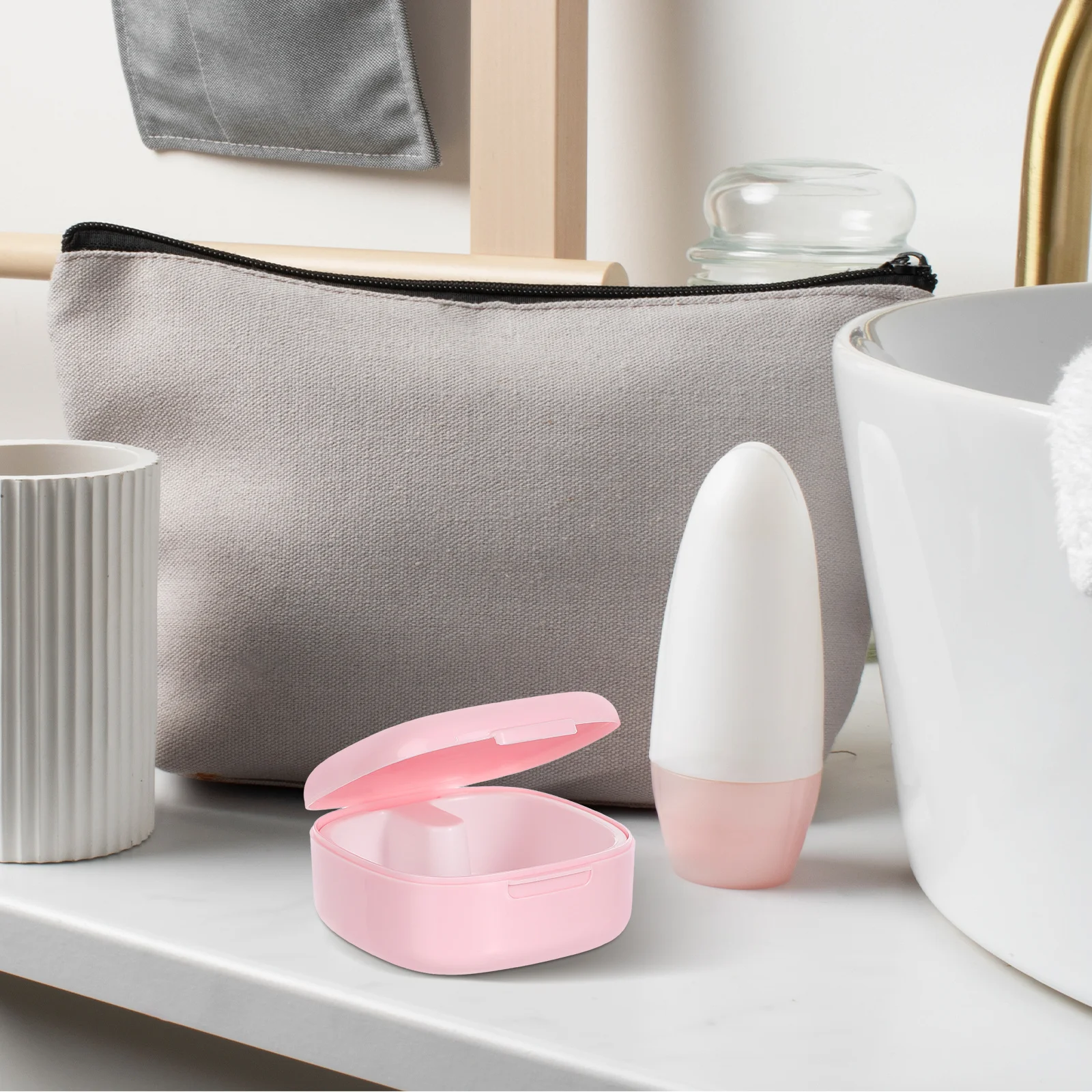 

Portable Retainer Box Slim Case with Built-in Drainer Basket Secure Sealed Travel Retainer Holder Storage Carrier Case Pocket