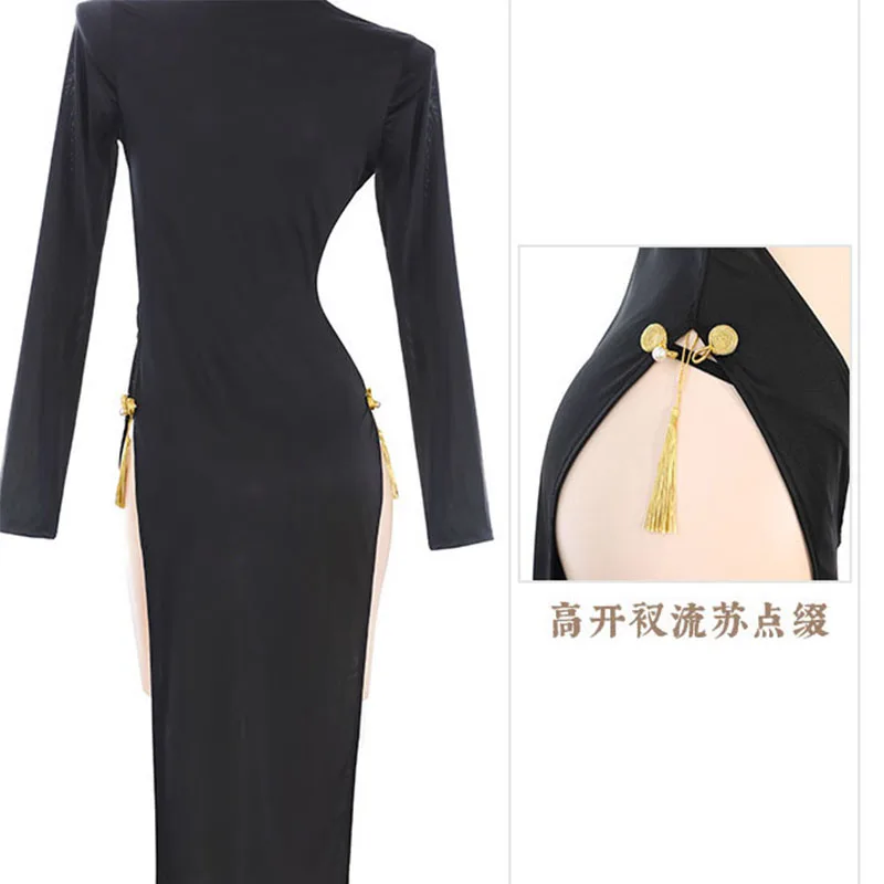 Hollow See Through Hanfu Bowknot Dress Clothes Chinese Cheongsam Uniform Cosplay Costume Vintage Role Play Outfits Nightdress - Image 6