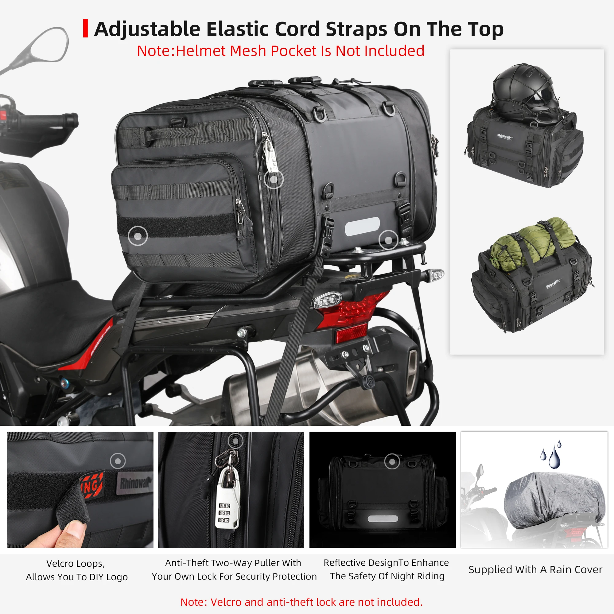 Rhinowalk Motorcycle Travel Luggage Bag Waterproof 19L-80L Expandable Big Capacity Motor Tail/Trunk/Rack Bag For Most motorcycle