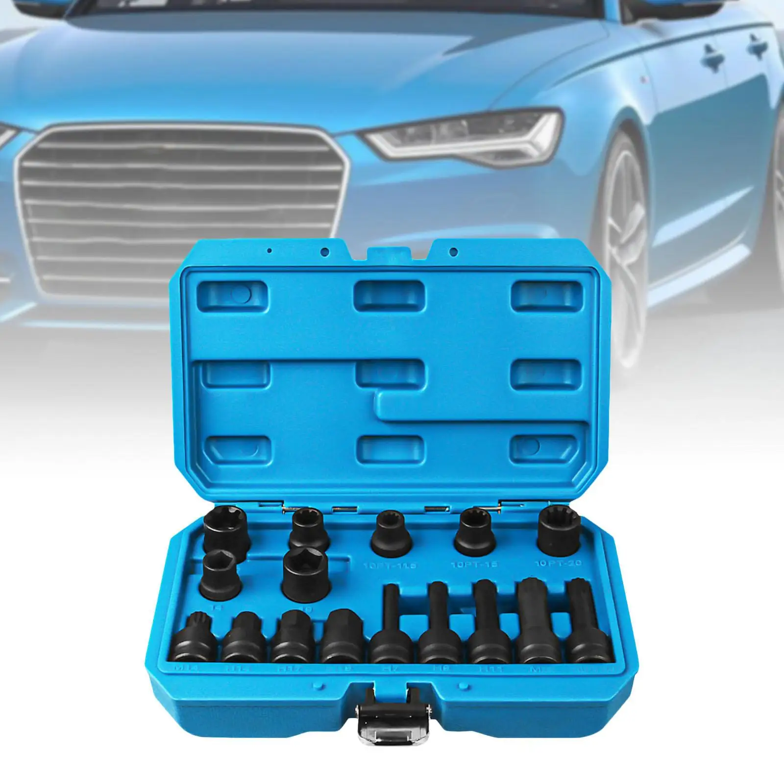 16Pcs Brake Caliper Socket Drive Socket Wrench Brake Tool Car Accessories Square with Storage Case Brake Caliper Socket Tool