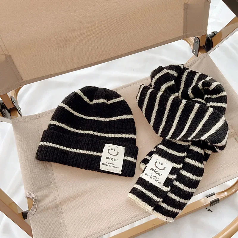 Winter Children\'s Knit Gloves Hat Scarf 2 Pieces Sets Outdoor Windproof Warm Kids Hats and Caps Muffler for Boy Girl 2-8Y