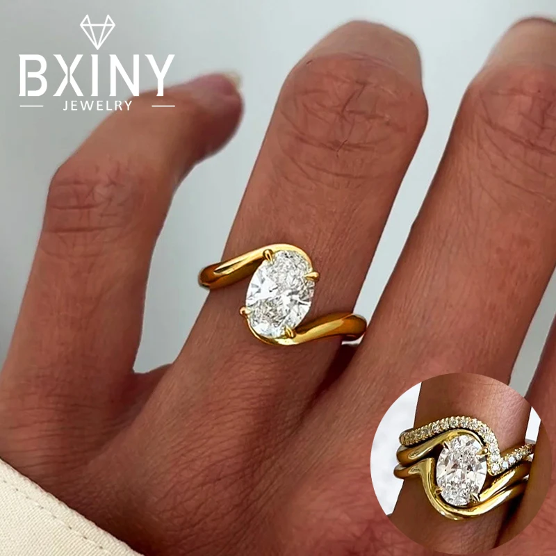 

BXINY 2,5 карата комплект колец с муассанитом овальной огранки 100% S925 посеребренное золото 18 карат для женщин обручальные кольца подарки ювелирные изделия с сертификатом