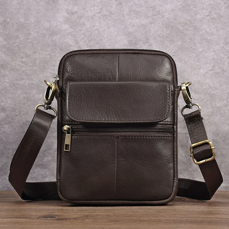 Leather men's crossbody bag men's bag new model mobile phone bag cowhide shoulder bag retro casual small crossbody bag