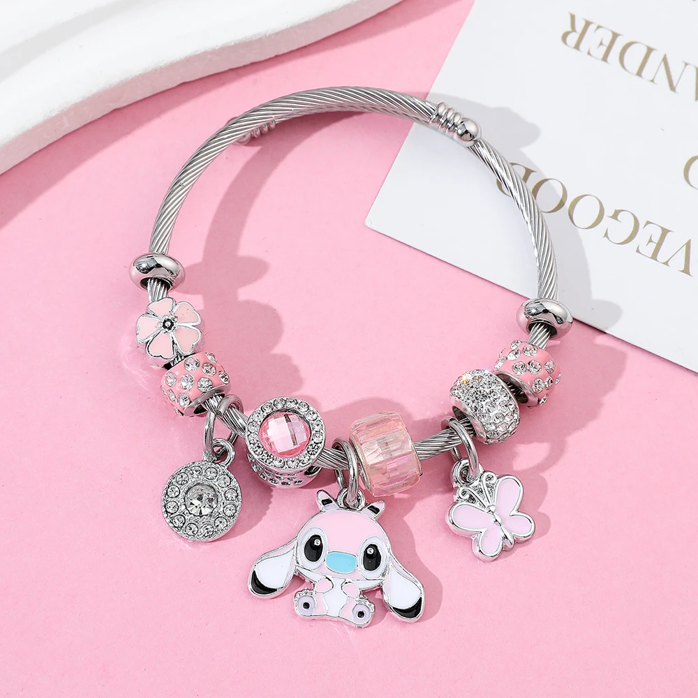 European and American Disney Animation Fashion Cute Flower Big Ears Stitch Pendant DIY Versatile Beaded Bracelet