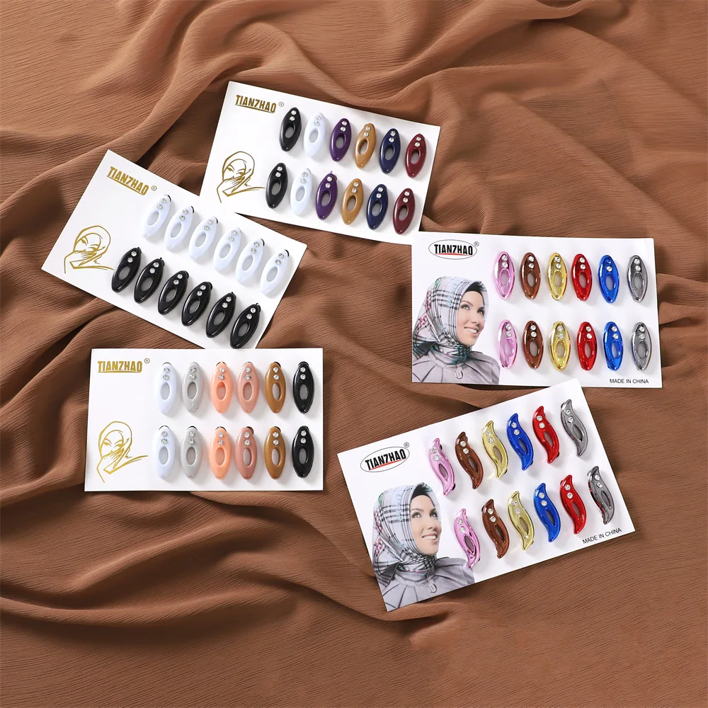 12pcs Plastic Safety Brooch Pins for Women Muslim Hijab Pin Islamic Scarf Enamel Pin Accessories Headscarf Shawl Pins Decoration