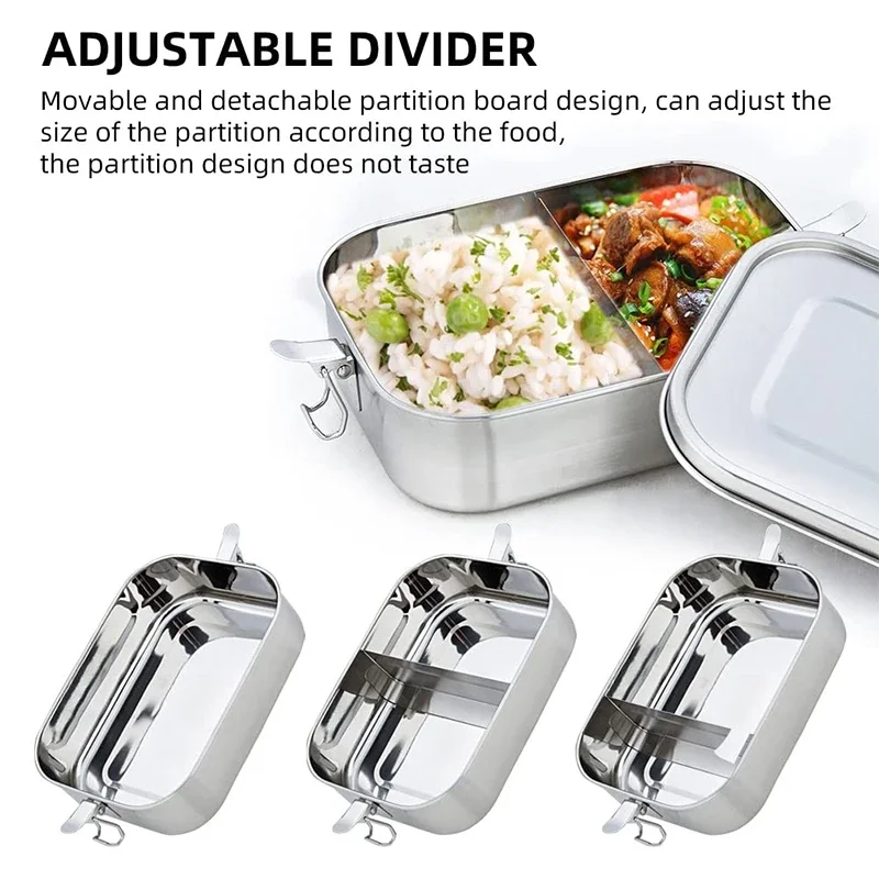 Stainless Steel Lunch Box for Children, Food Container, Bento Box, Top Grade, Snack Storage, Compartment, Kitchenware, 2 Grids