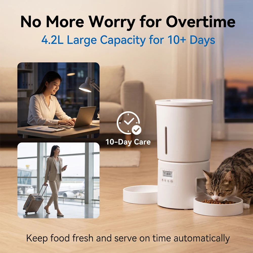 4L Automatic Smart Pet Feeder, Timed & Quantitative Food Dispenser for Cats & Dogs, Scheduled Scientific Portion Control Feeding