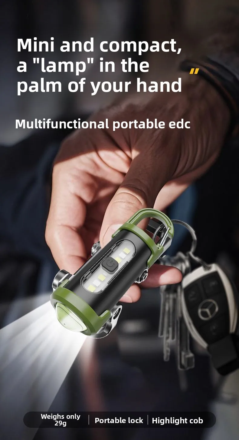 Multifunctional Mini Keychain Light: Outdoor Portable, with Hook, Rechargeable, Flood Light & Flashlight for Cross-Border