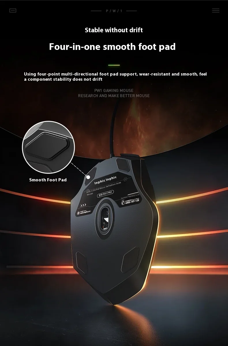 Inphic Pw1 Wired Mouse Rgb Mute Game Esports Office Usb Desktop Laptop Office Multi-scene Feel Comfortable High-looking