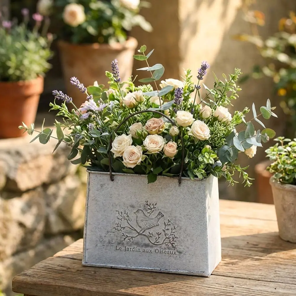 Vintage Distressed Handbag Flower Pot Wear-resistant Plant Bucket Metal Flower Basket Decorative Pot Flower Vase