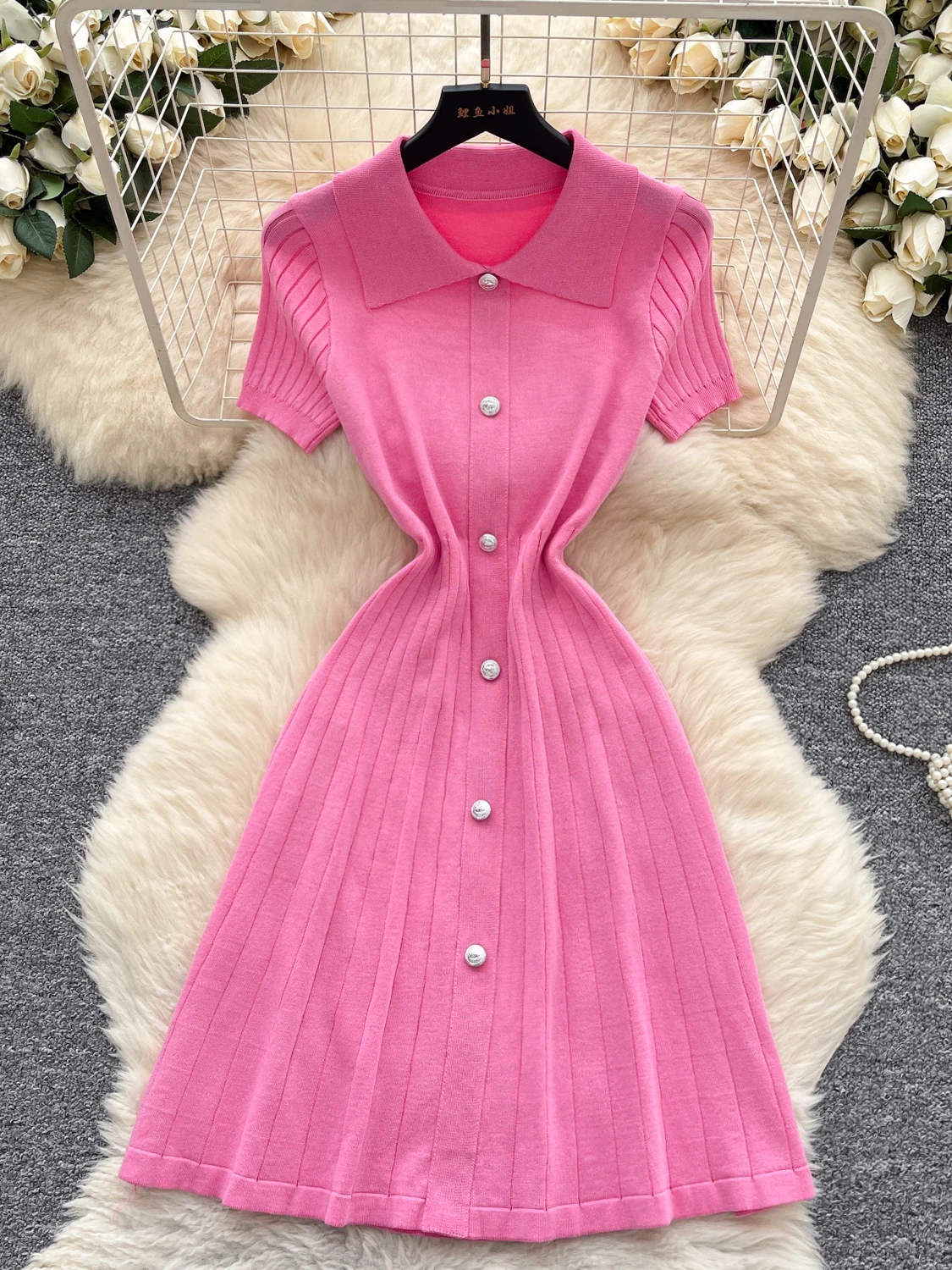 Coréen Sle Simple couleur Ne tricoté Dr femmes été bouton unique conception Unique belle jupe Midi