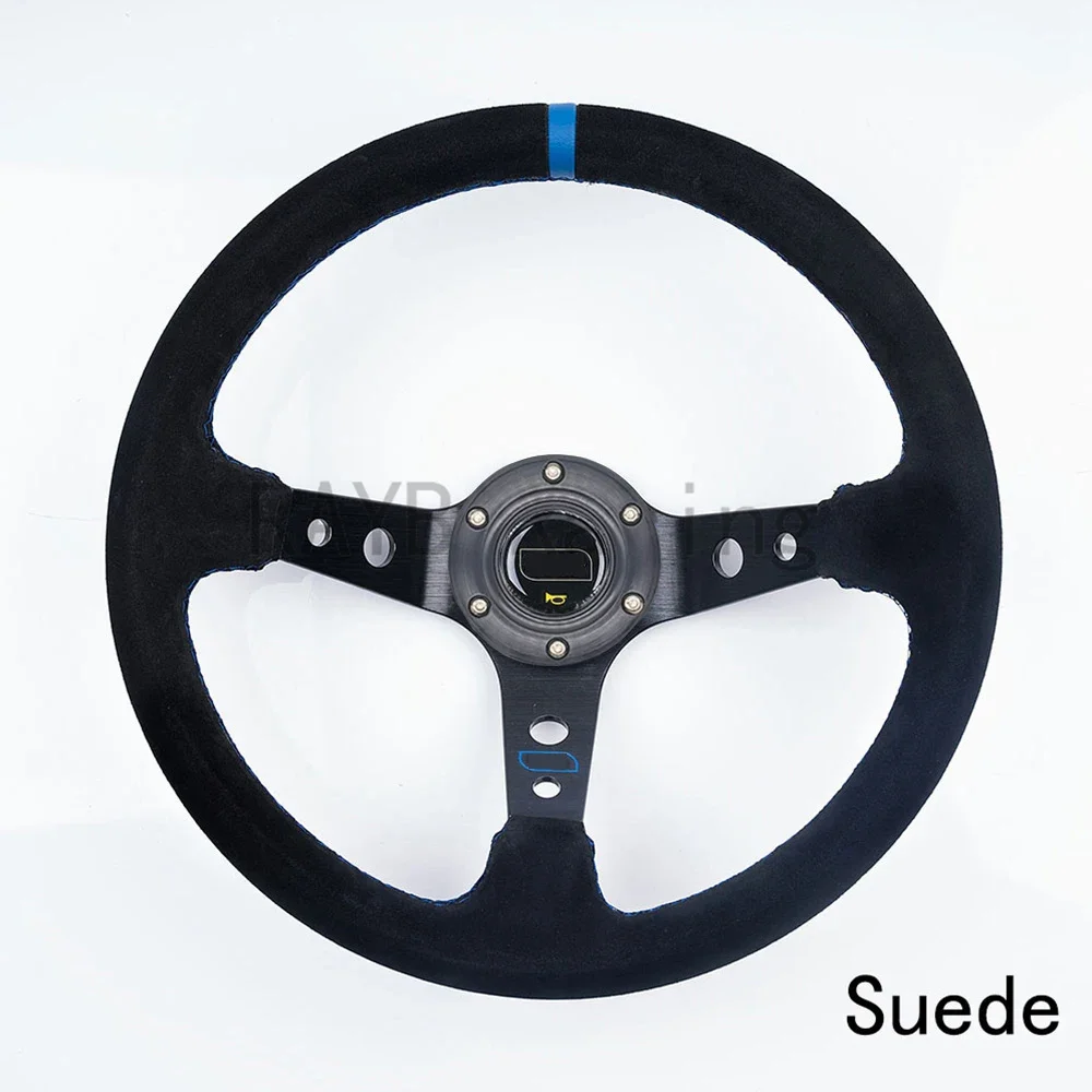 Universele 14 inch 350 mm Suède/PVC/PU Auto Aluminium Racing stuurwielen Diepe Maïs Drifting Sport Auto Stuurwiel Met Logo