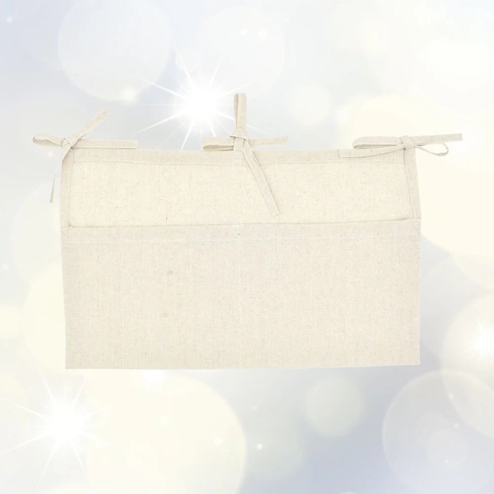 

Double Pocket Baby Crib Organizer Nursery Crib Pouch Linen Bedside Hanging Storage Bag for Kindergarten Baby Room(Beige)