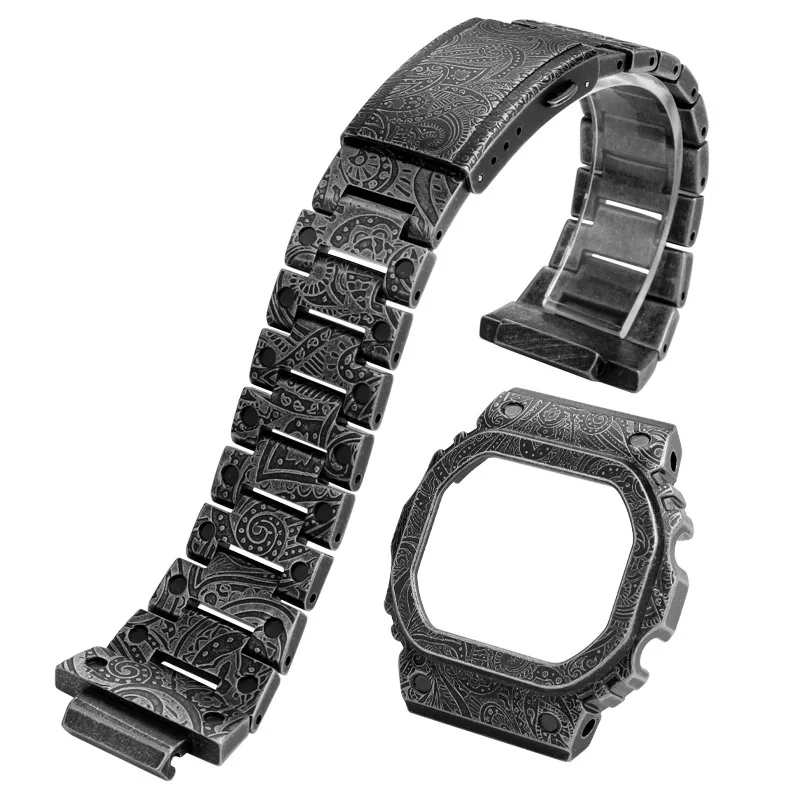 

Stainless Steel Vintage engraving pattern For Casio G-SHOCK DW5600 GW-B5600 GWM5610 Strap Bezel Frame Watchband Metal Case