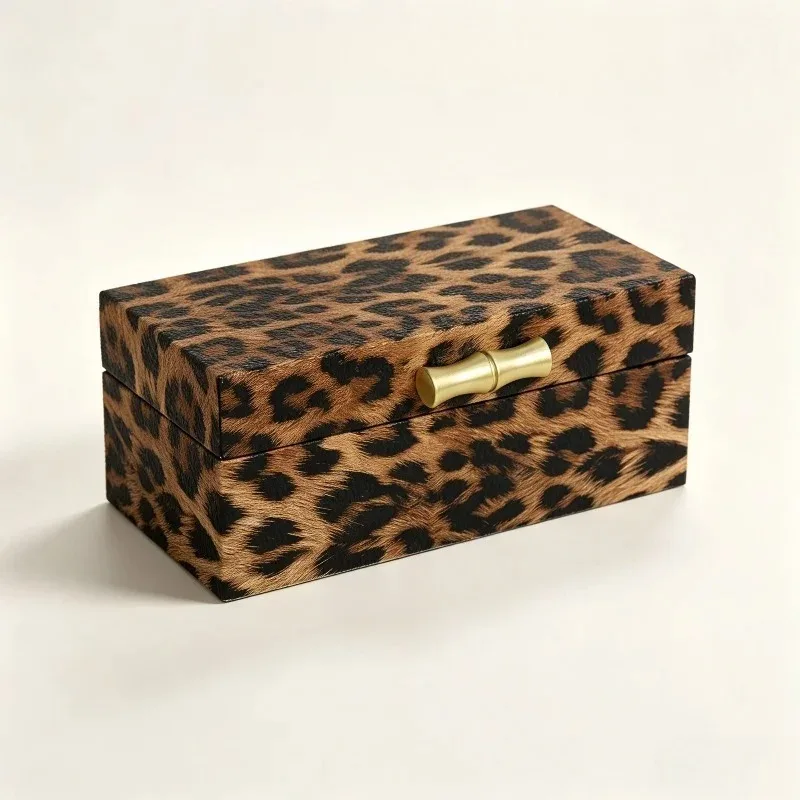 Leather Jewelry Box Leopard Print Jewelry Storage Boxes Magnetic Lid Earrings Ring Bracelet Organizer Box Desktop Storage Boxes