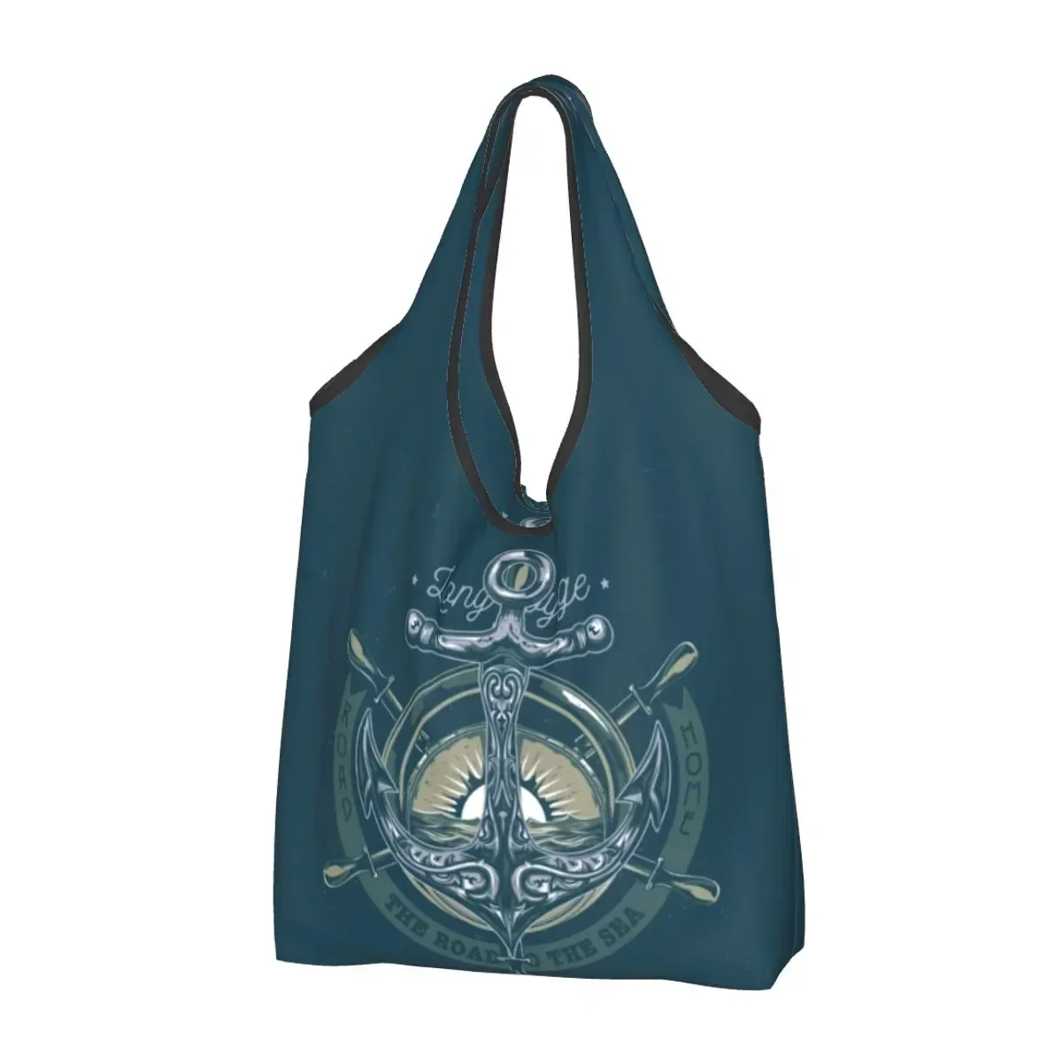 Recycling Retro Vintage Nautical Anchor Shopping Bag Women Tote  Portable Sailor Grocery Shopper s