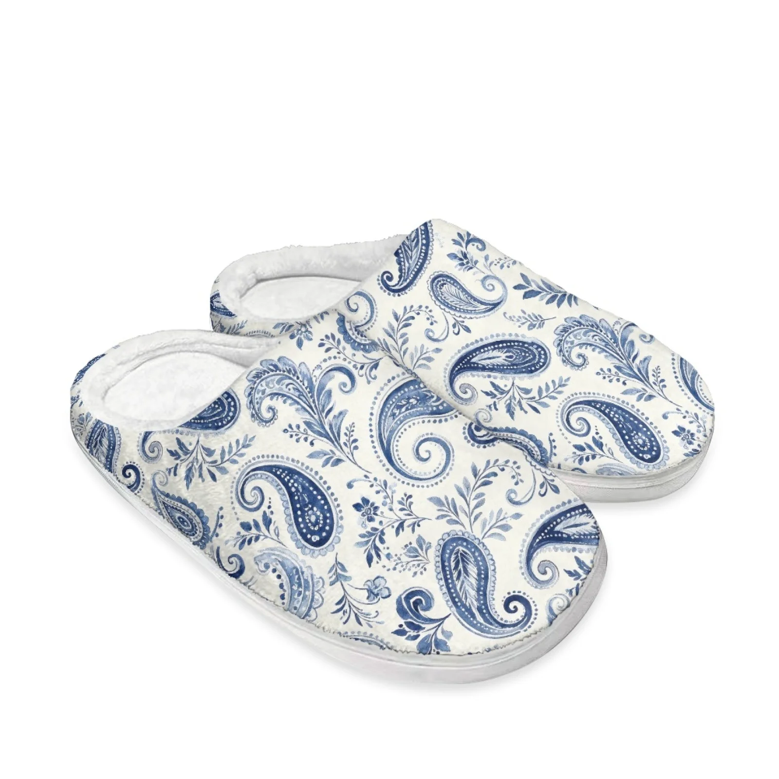 PENSTROLL Paisley Quiet Sole Slippers For Dorm Room Fleece Slippers for Bedroom House Shoes That Don't Rub Top Of Foot