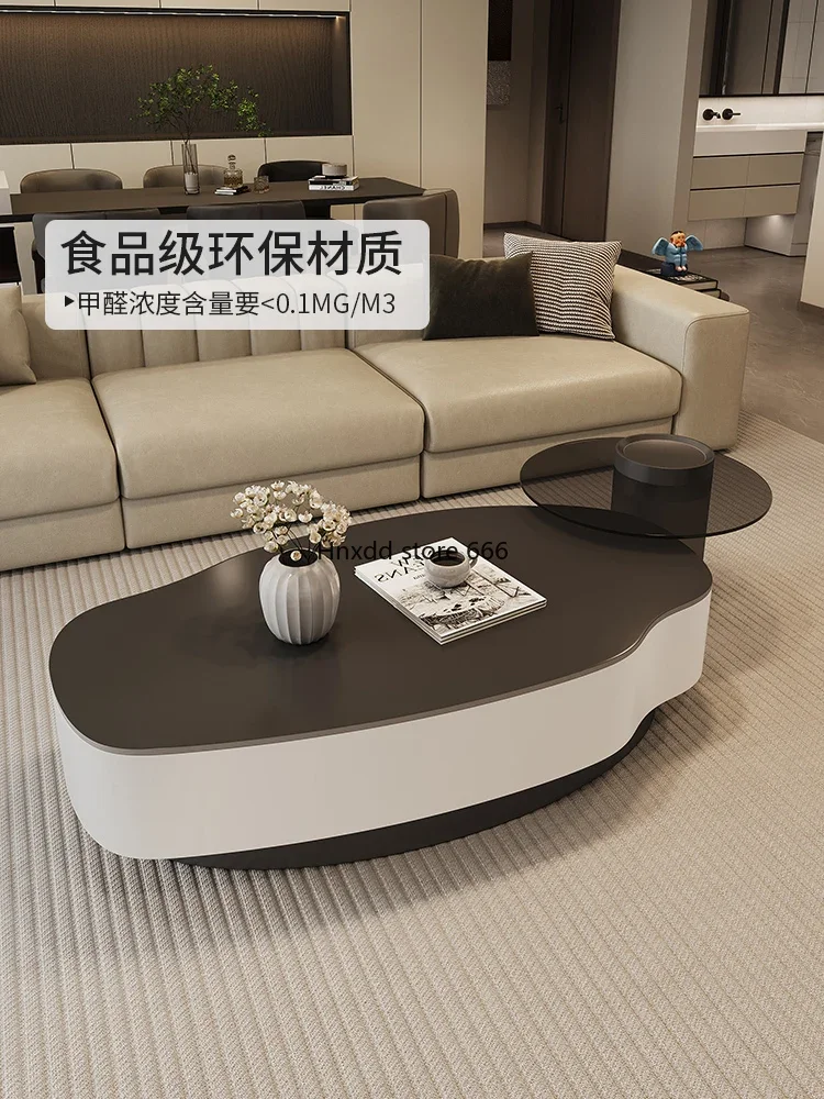 Creative special-shaped rock slab black and white mango coffee table