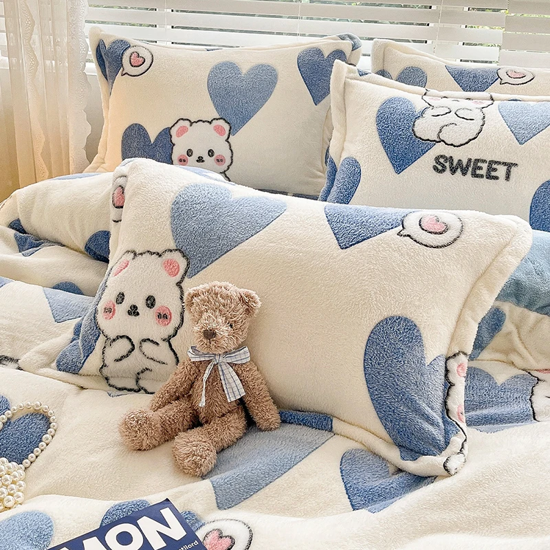 2Pcs Cartoon Warm Snowflake Velvet Pillowcases Super Soft Thick Cute Printed Pillow Case 48X74Cm Pillow Cover for Autumn Winter