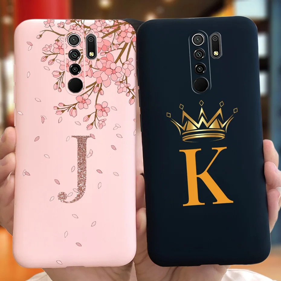 Silicone Case For Xiaomi Redmi 9 Luxury Flower Crown Letter Phone Cases For Xiaomi Redmi 9 Prime Soft TPU Cover Redmi9 Coque