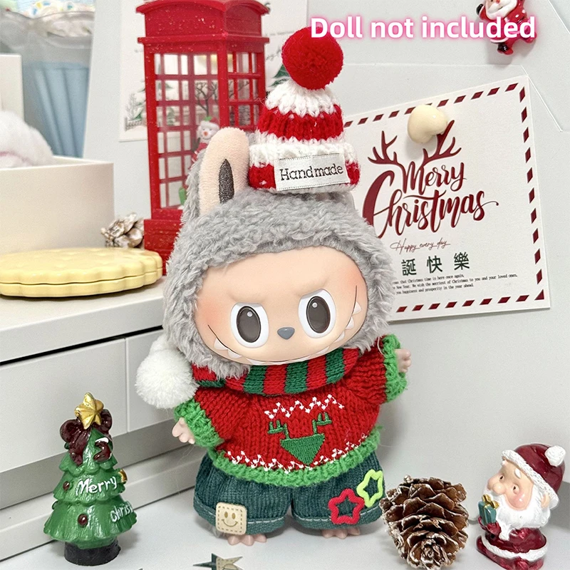 

17cm Cute Plush Doll's Clothes Outfit Accessories For Labubu V3 V1 V2 Christmas Sweater Hat Clothing New Year Gift