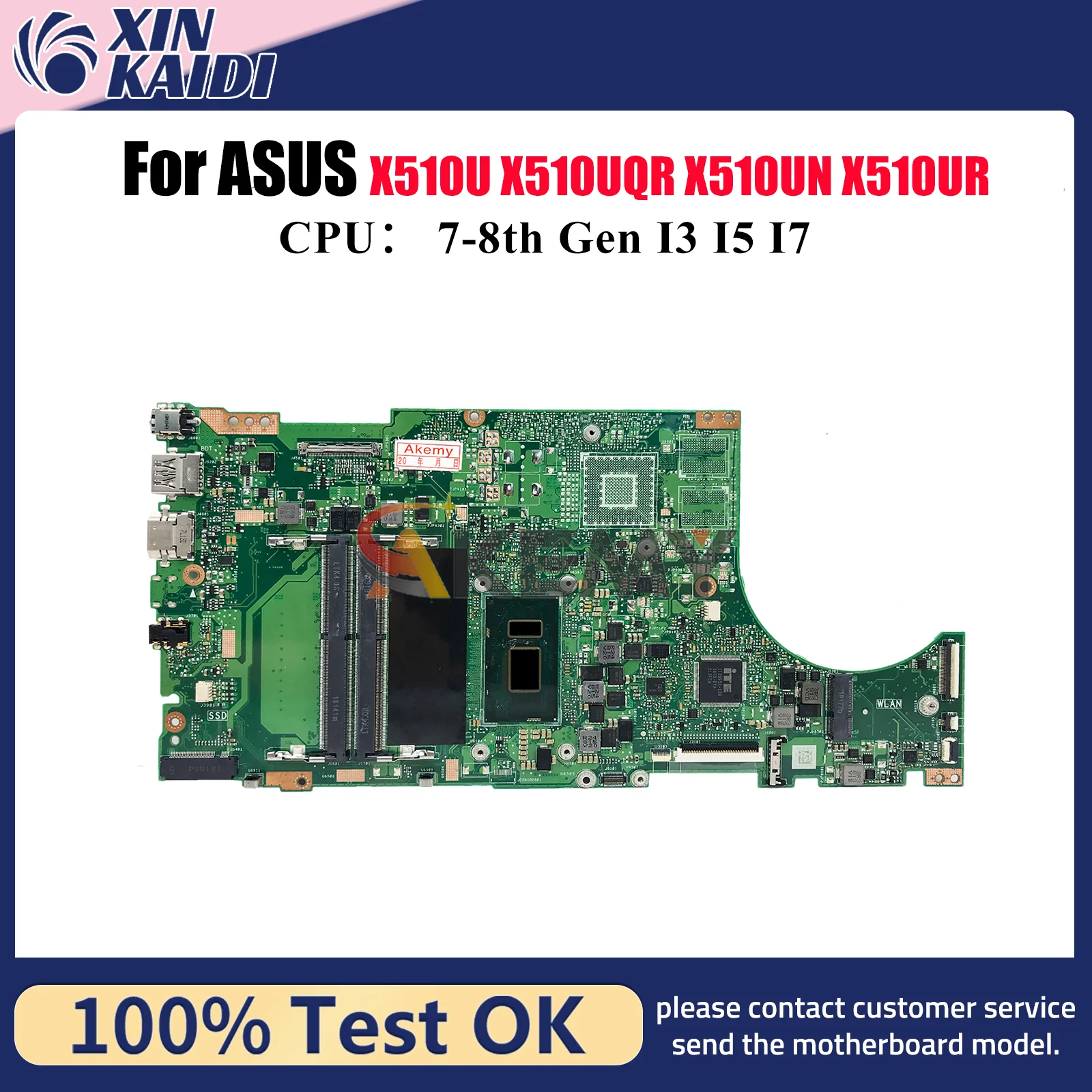 

X510UN Laptop Motherboard For ASUS X510URR X510UR X510UQR X510UQ X510U X510UA X510UNO S510U A510U X510UNR Mainboard I3 I5 I7 CPU