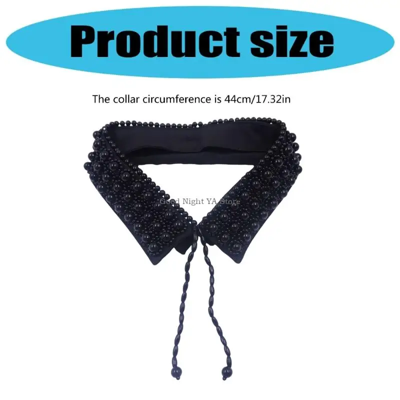Multiuse Faux Collar with Pearls Decors Neckwear Decorative Clothing Accessories With Laceup Tied Design for Women Girl