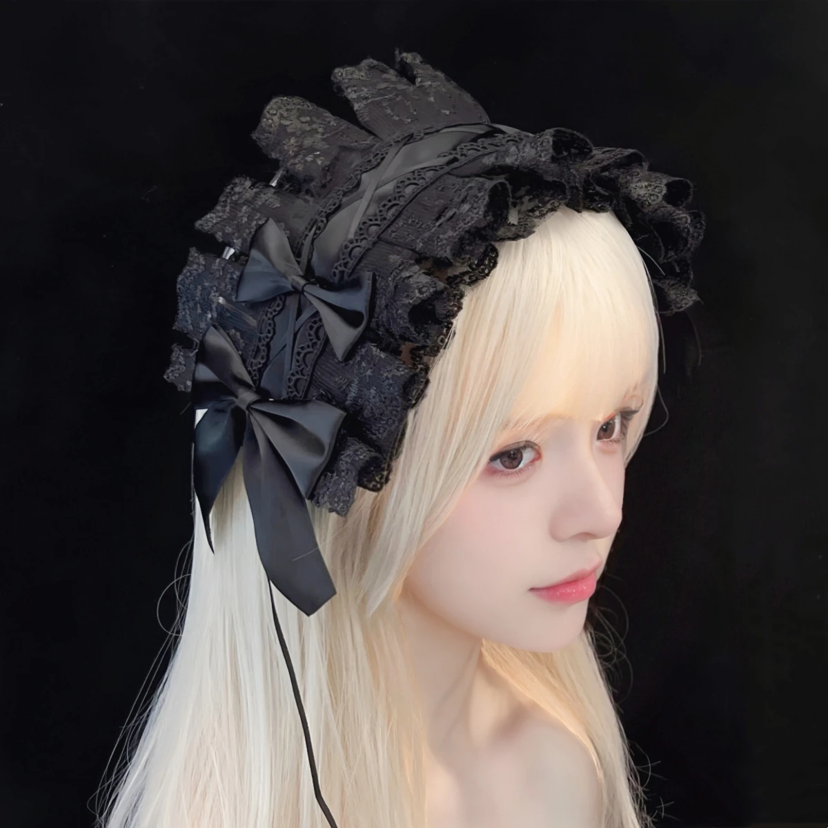 Japanese Lace Bow Ribbon Lolita Headdress Ears on The Head Headband Lolita Maid Anime Cosplay Hair Accessories
