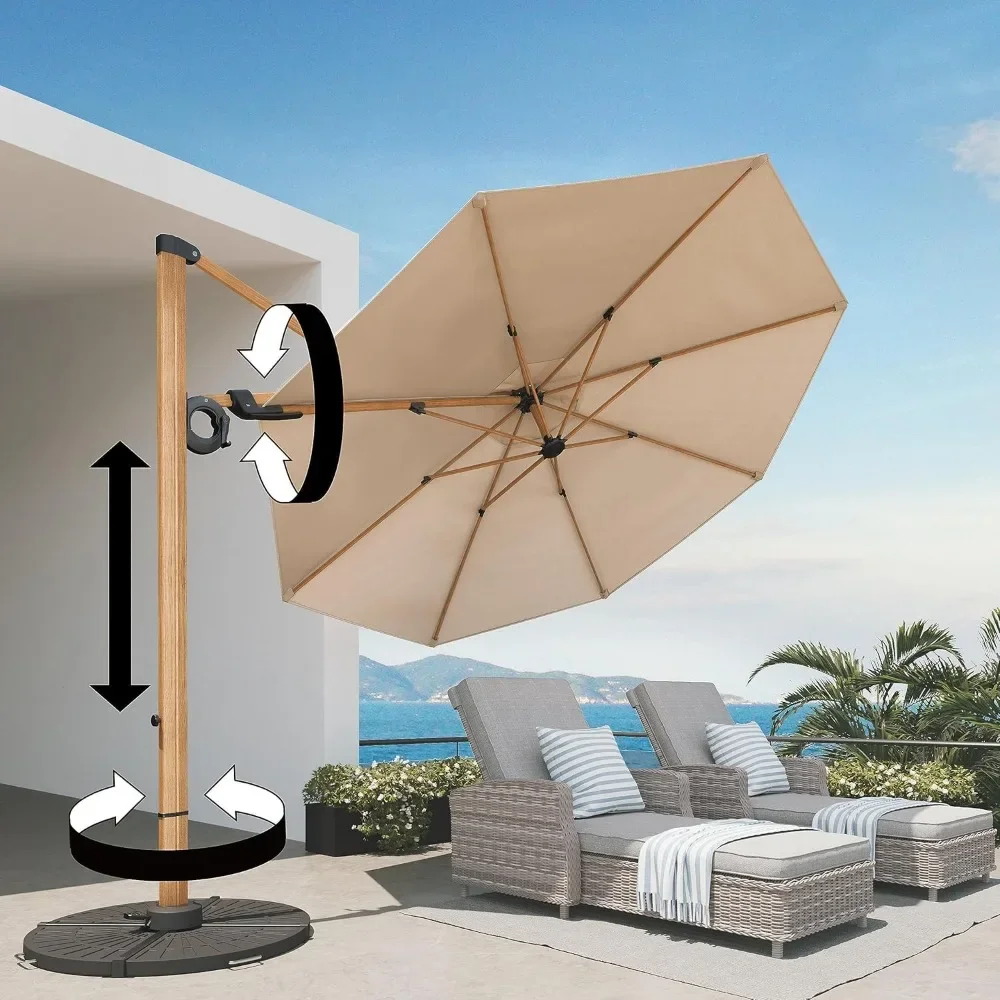 10FT Patio Umbrella, Aluminum Cantilever Umbrella with Round Canopy, Outdoor Offset Umbrella for Patio, Garden, Deck, Champagne