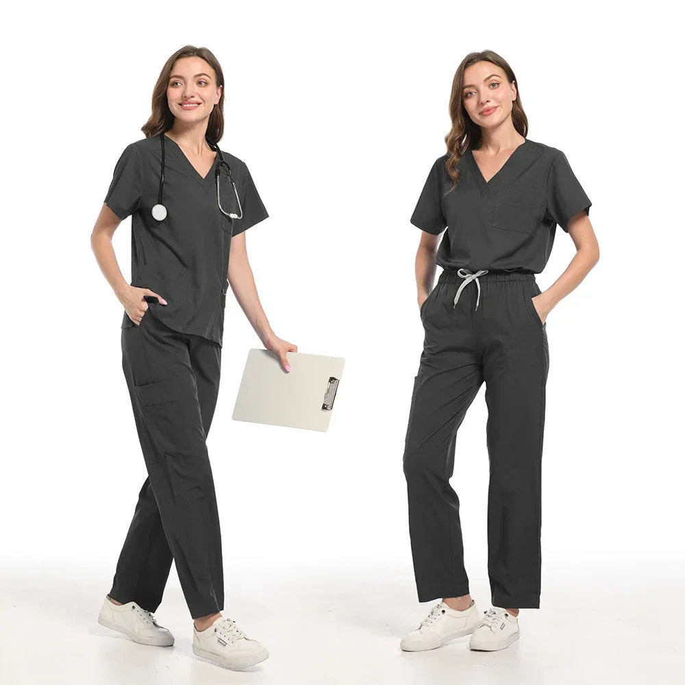 New Nurse Uniforms Elatic Solid Tops Pants Woman Man Scrub Trousers Dental Vet Hospital Pet Clinic Medical Uniform Scrub Sets