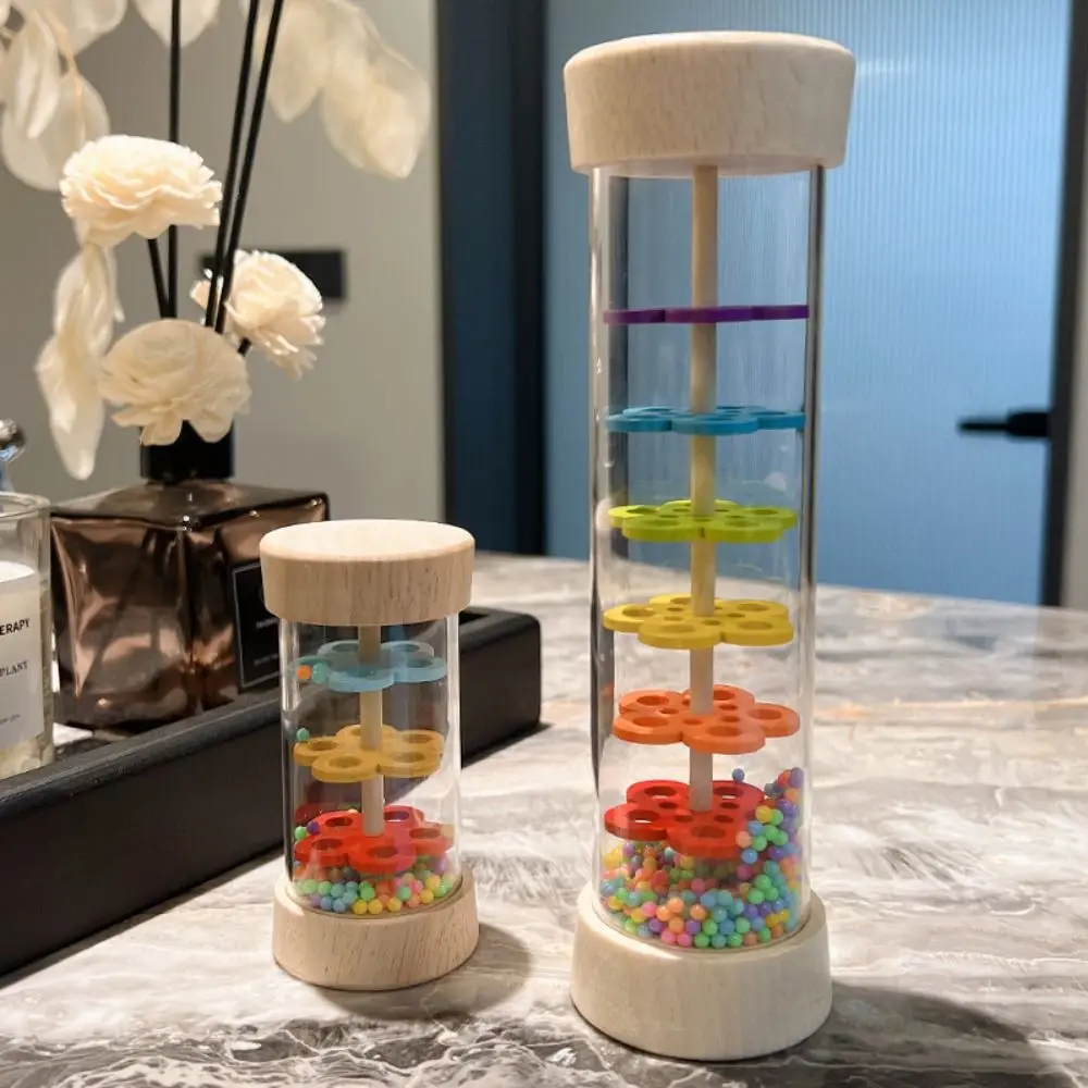 

Wooden Rain Stick Musical Toy Rainbow Hourglass Rain Stick Rain Sound Pipe Toy Rattles Hand Shaking Kids Rain Rainmaker Children