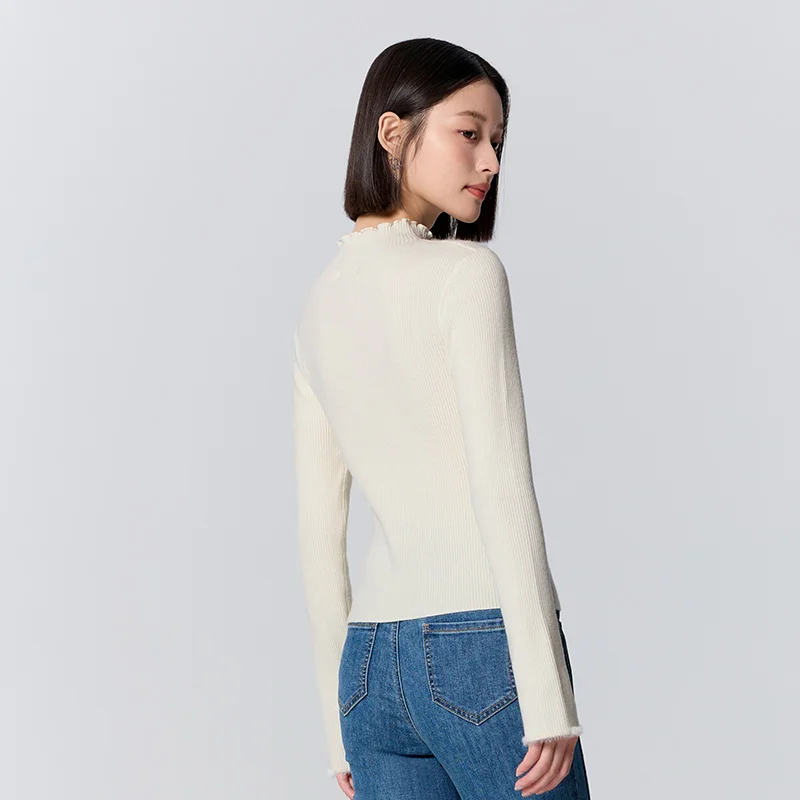 Semir Sweater Women Stringy Selvedge Half-Tall Collar Right Shoulder Inside 2023 Winter New Antibacterial Heat Storage Slim Fit