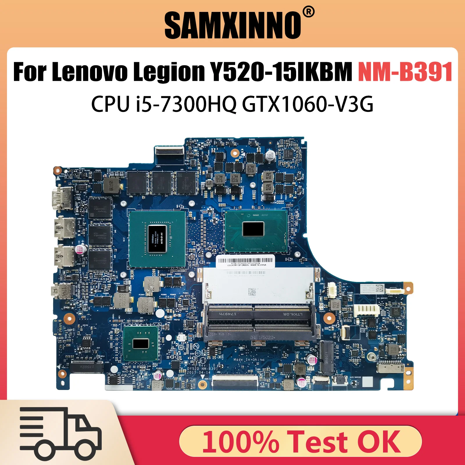 For Lenovo Legion Y520 Y520-15IKBM Laptop Motherboard With CPU i5-7300HQ GTX1060-V3G BY520 NM-B391 FRU 5B20P24353 100% Test