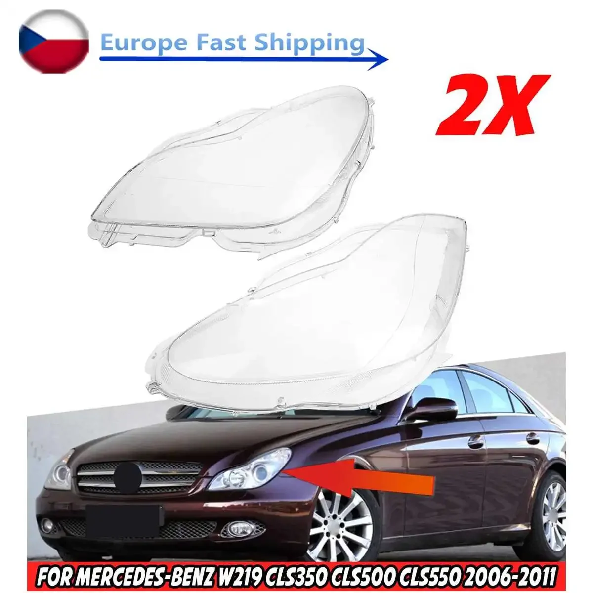 Pair Car Front Headlight Lens Cover Headlamp Len Lamp Hoods For Mercedes For Benz W219 CLS350 CLS500 CLS550 2006-2011 A219820296