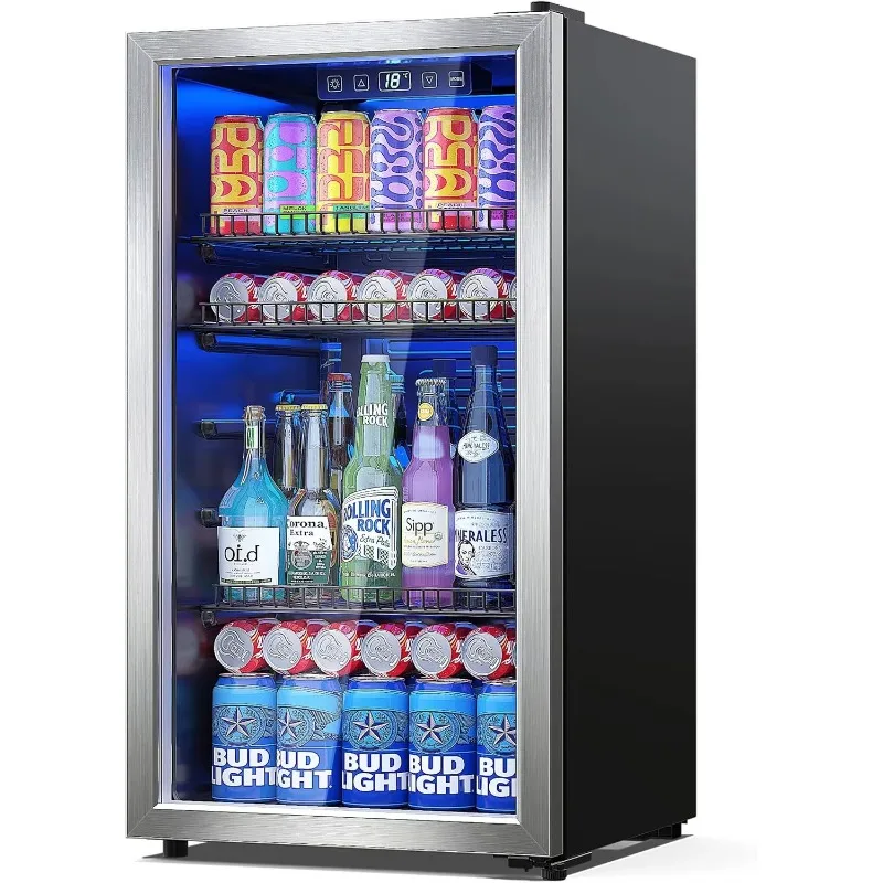 Manastin Beverage Refrigerator Cooler-Mini Fridge Freestanding Cooler w Adjustable Shelves&Digital Temperature Display,3.2 Cu.Ft