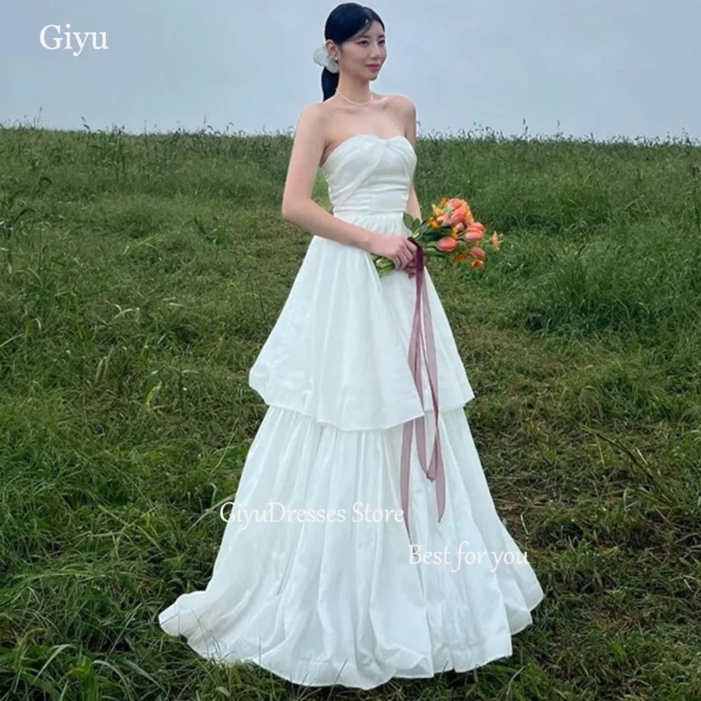 

Giyu Simple Korea Wedding Dresses Strapless A-line Sweep Train Photo Shoot Dresses Custom Made Floor-Length Bridal Gown