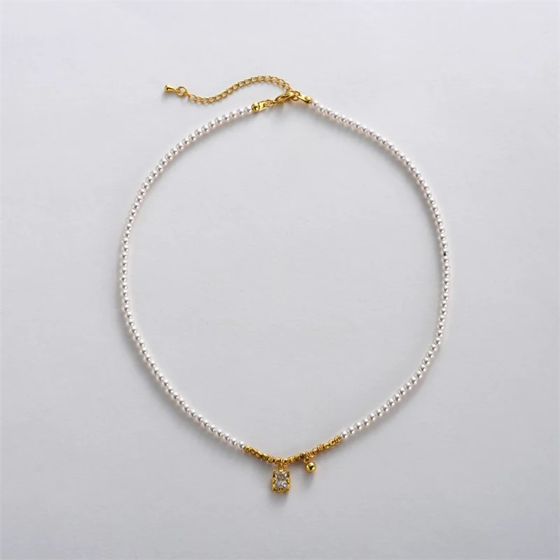 Vintage Exquisite 3mm Pearl Zircon Pendant Collarbone Chain for Women Fashion Elegant All-match Necklace Jewelry