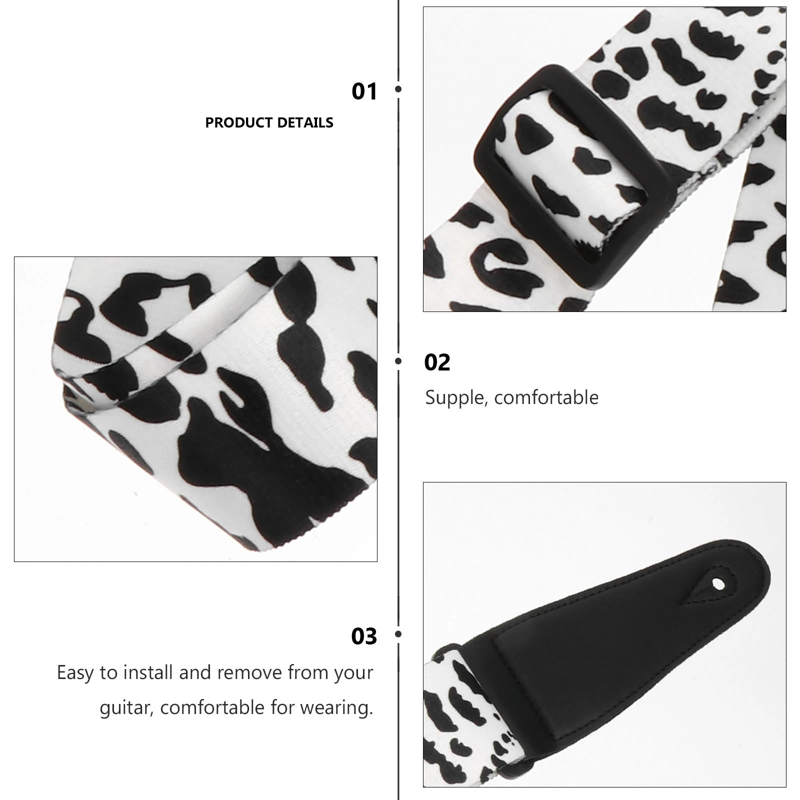 

Guitar Strap Black Trim Printed Polyester Belt For Electric Acoustic Bass Ukulele Banjo Instrument Accessory Lightweight Durable