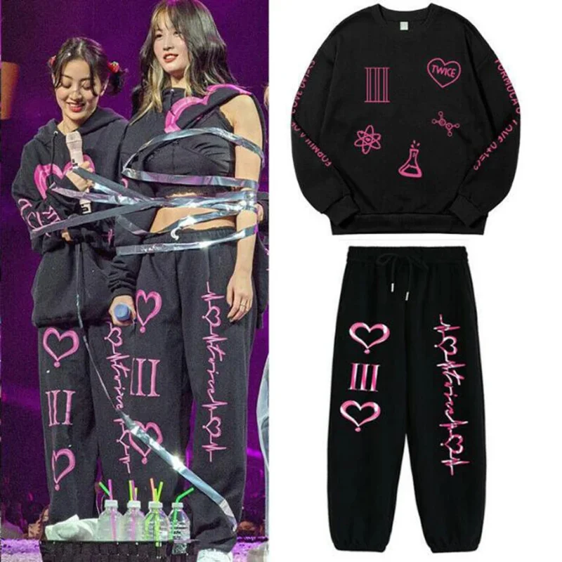 KPOP Twice 4th World Tour Iii Casual Tracksuit Women Two Pieces Set Sweatshirts Pullover Hoodies Suit Female Jogger Pants Outfit