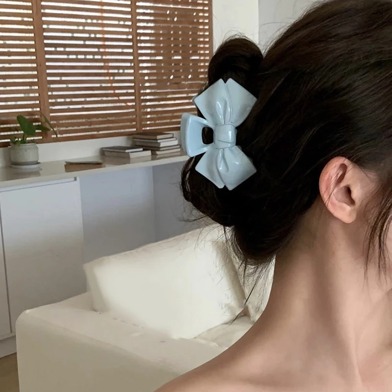 Zoete Crème Blauwe Strik Vijfpuntige Ster Haarclip Geometrie Haarklauw Voor Vrouwen Elegante Strik Krab Haaraccessoires