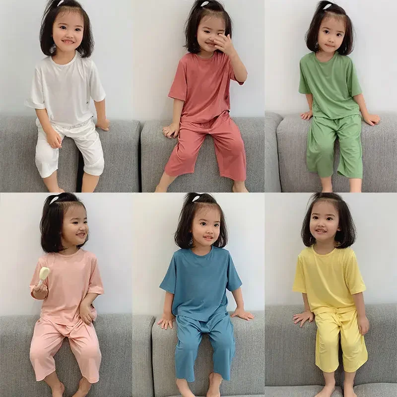 

1-6 Years Solid Color Baby Clothes Set Summer Modal Newborn Baby Boys Girls Clothes 2PCS Baby Pajamas Unisex Kids Clothing Sets