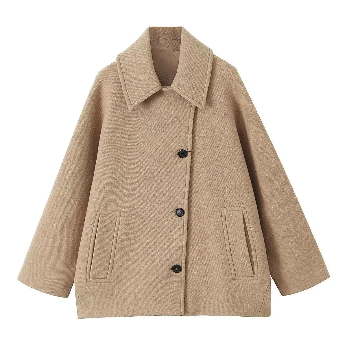 

2024 Women's Autumn New Fashion Loose Blended Solid Color Coat Jacket Female Winter Clothes Women