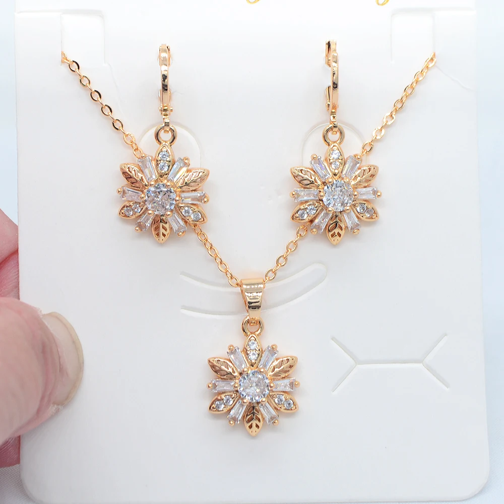 Fashion Gold Color Women Multicolor Cubic Zirconia CZ Flower Jewelry Set