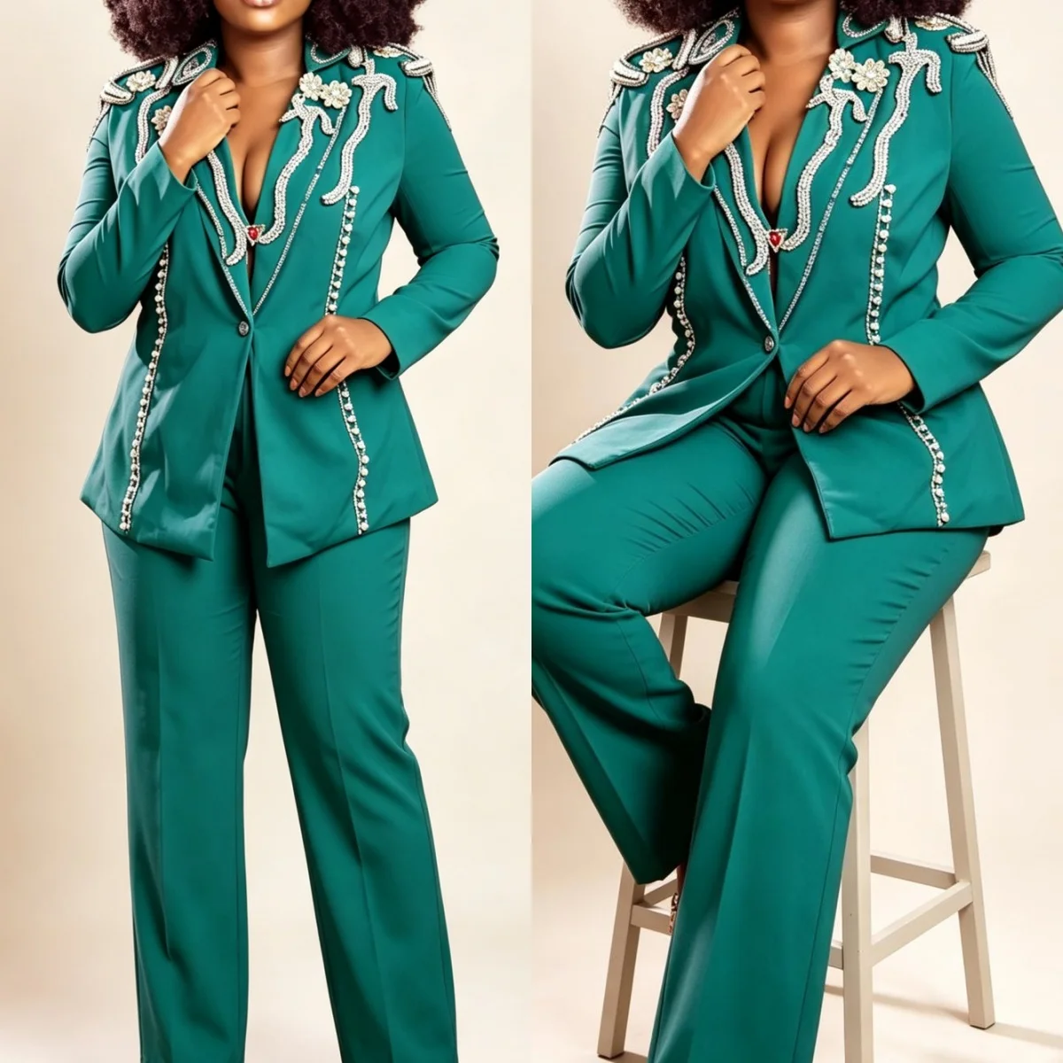 Luxury Women Suits Beading Crystal 2 Piece Set Jacket Pants Mother Blazer Notched Lapel Female Suit Banquet Party Customized