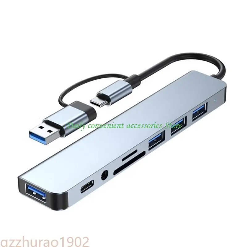 

97QB USB C Hub Adapter Featuring 4 USB Port Small Card Reader 3.5mm Headphone Port and USB C Data Port for Laptops