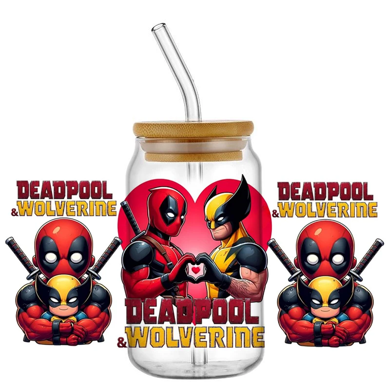 Minoso Cartoon Funny Deadpool UV DTF Decal Wolverine Wrap For 16oz Libbey Glass Can Cup uvdtf Coffee Wholesale Car Sticker