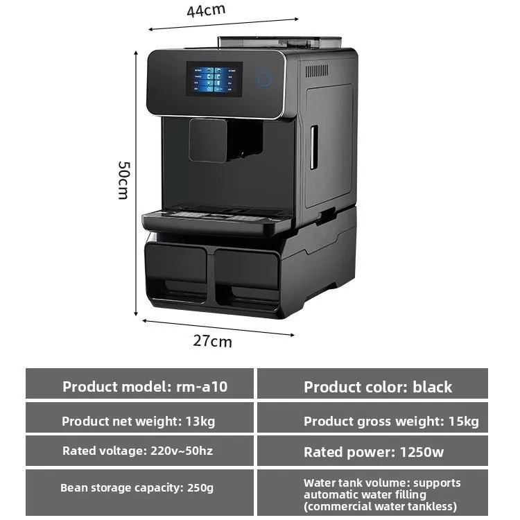 Cafetera automática italiana con pantalla táctil, café A10 concentrado recién molido y máquina todo en uno de café recién molido.