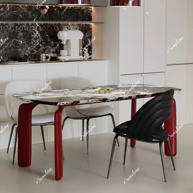 Imported natural luxury stone dining table, Italian light luxury minimalist marble, red table